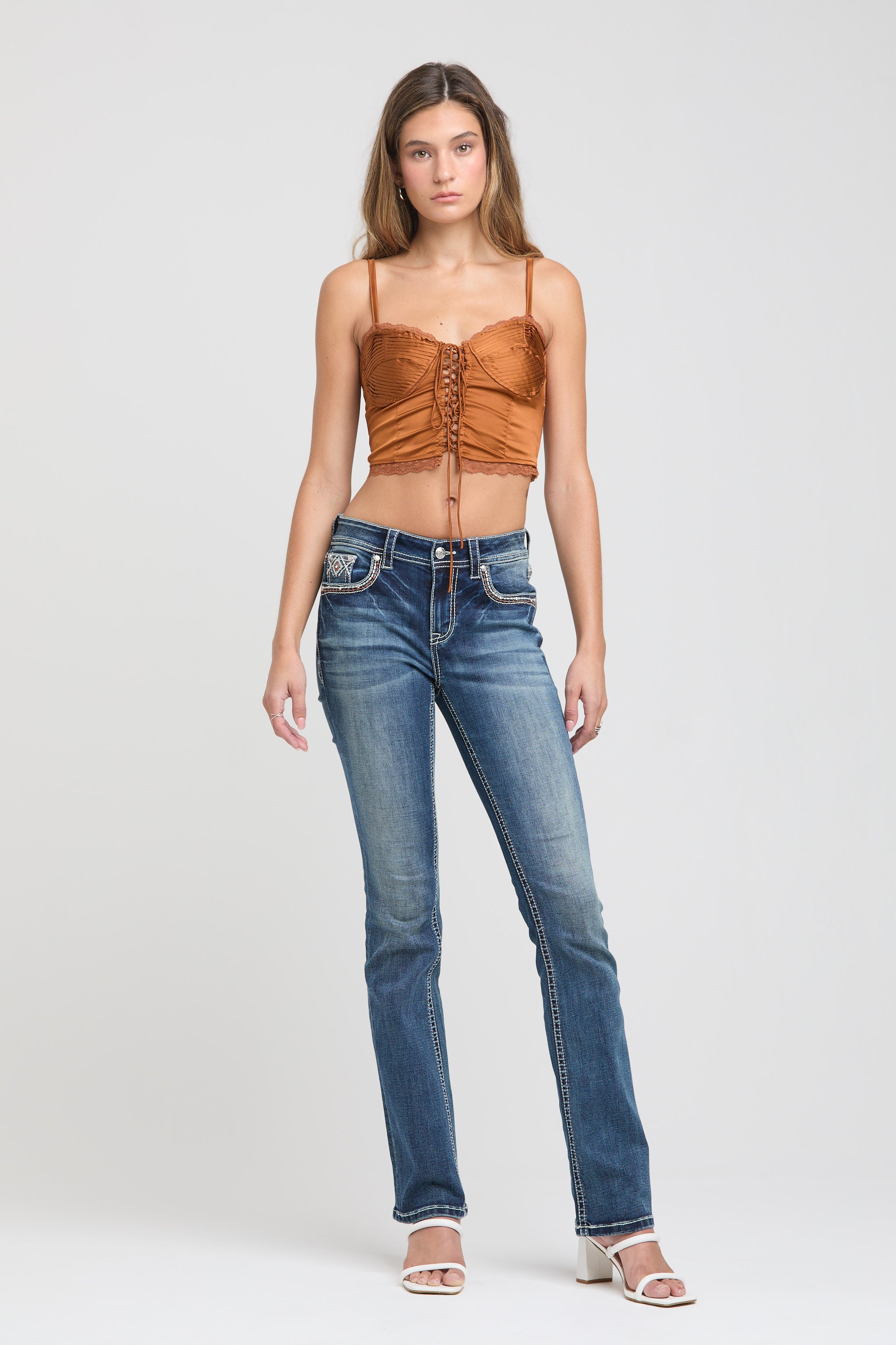 Aztec Embroidery Bootcut Jeans