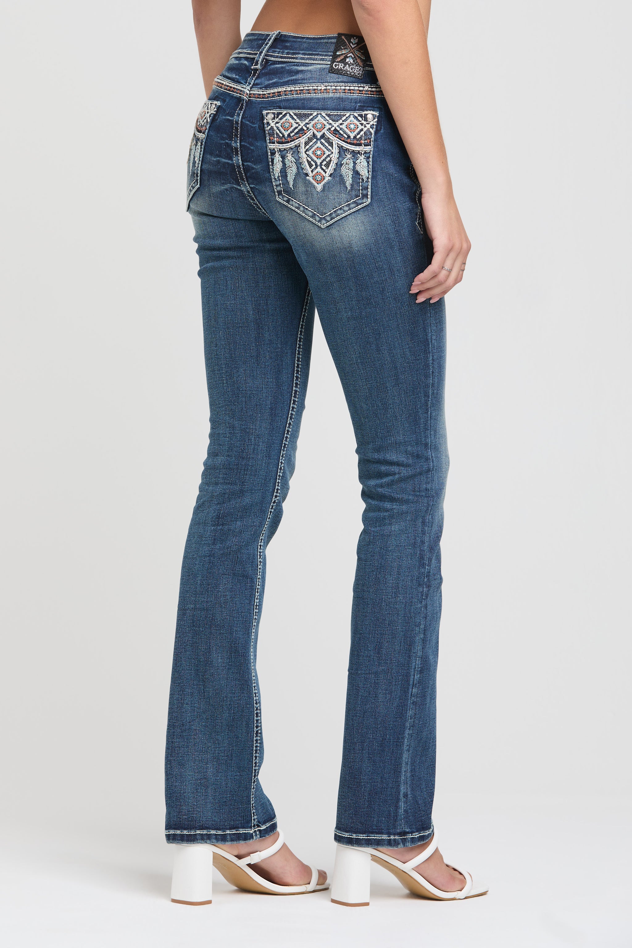 Aztec Embroidery Bootcut Jeans