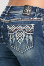 Aztec Embroidery Bootcut Jeans