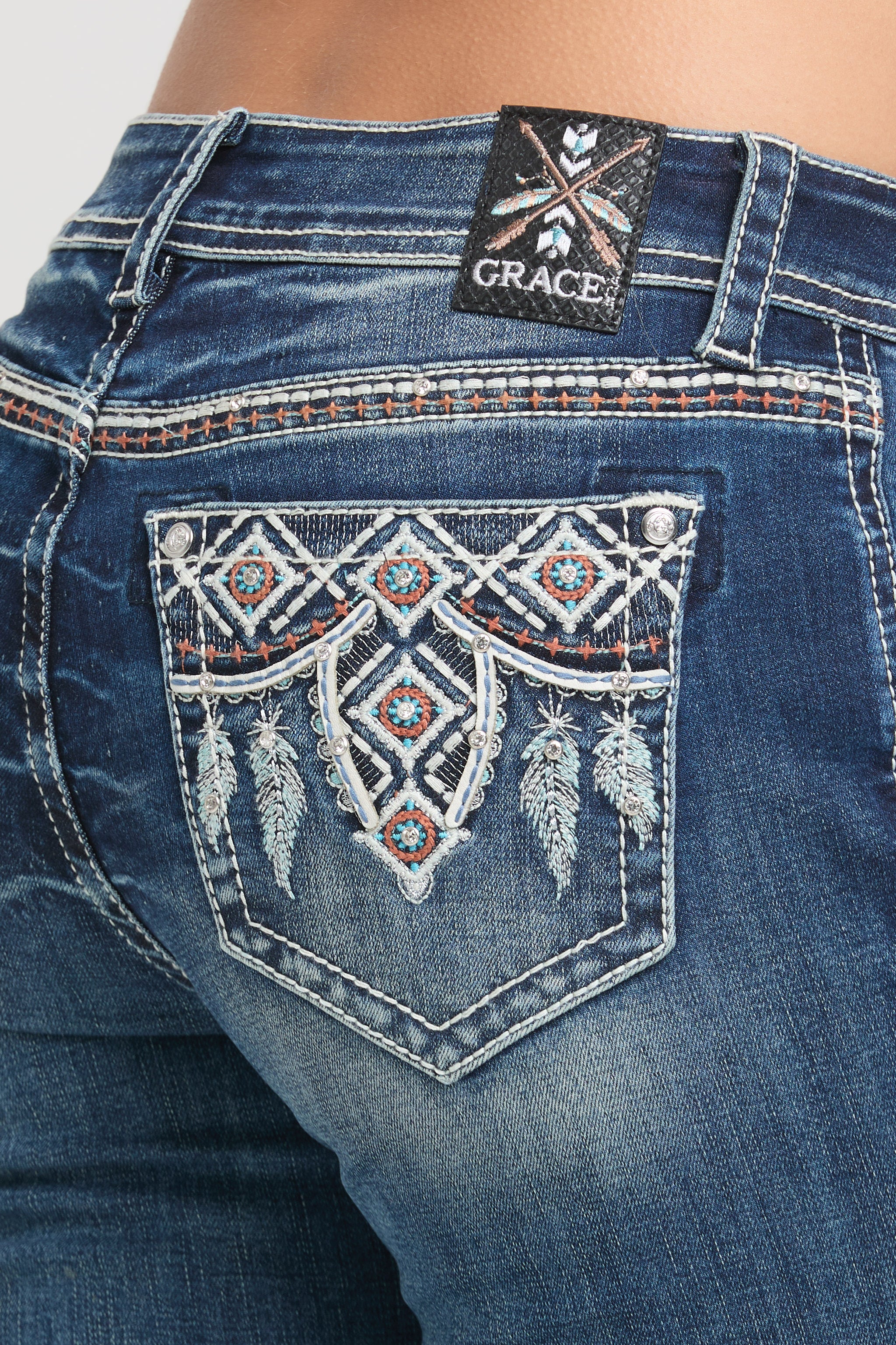 Aztec Embroidery Bootcut Jeans