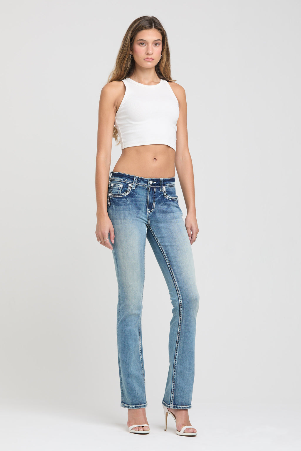 Steer Head Mid Rise Bootcut Embroidered Jeans
