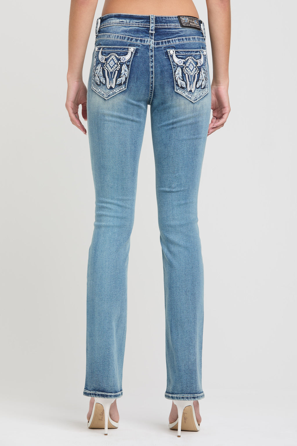 Steer Head Mid Rise Bootcut Embroidered Jeans