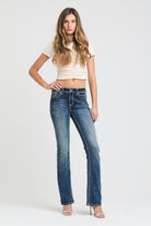 Grace in LA womens bootcut jeans featuring white western contrast stitching and a classic front-view fit.