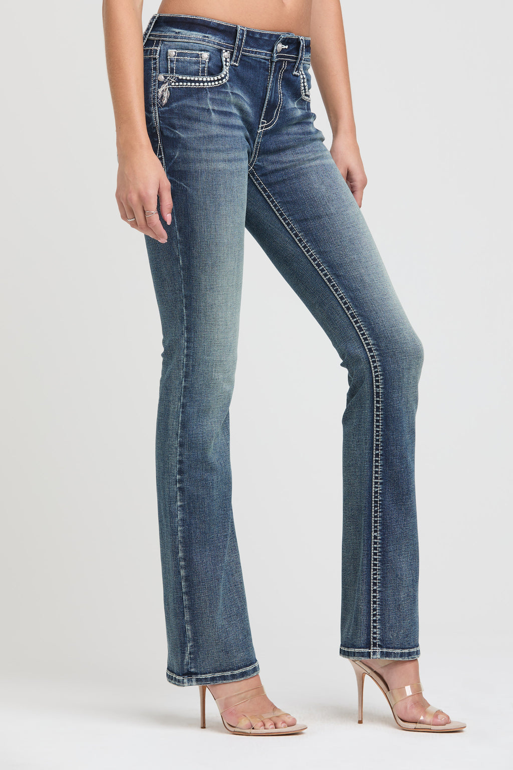Feather Necklace Embroidery  Bootcut Jeans