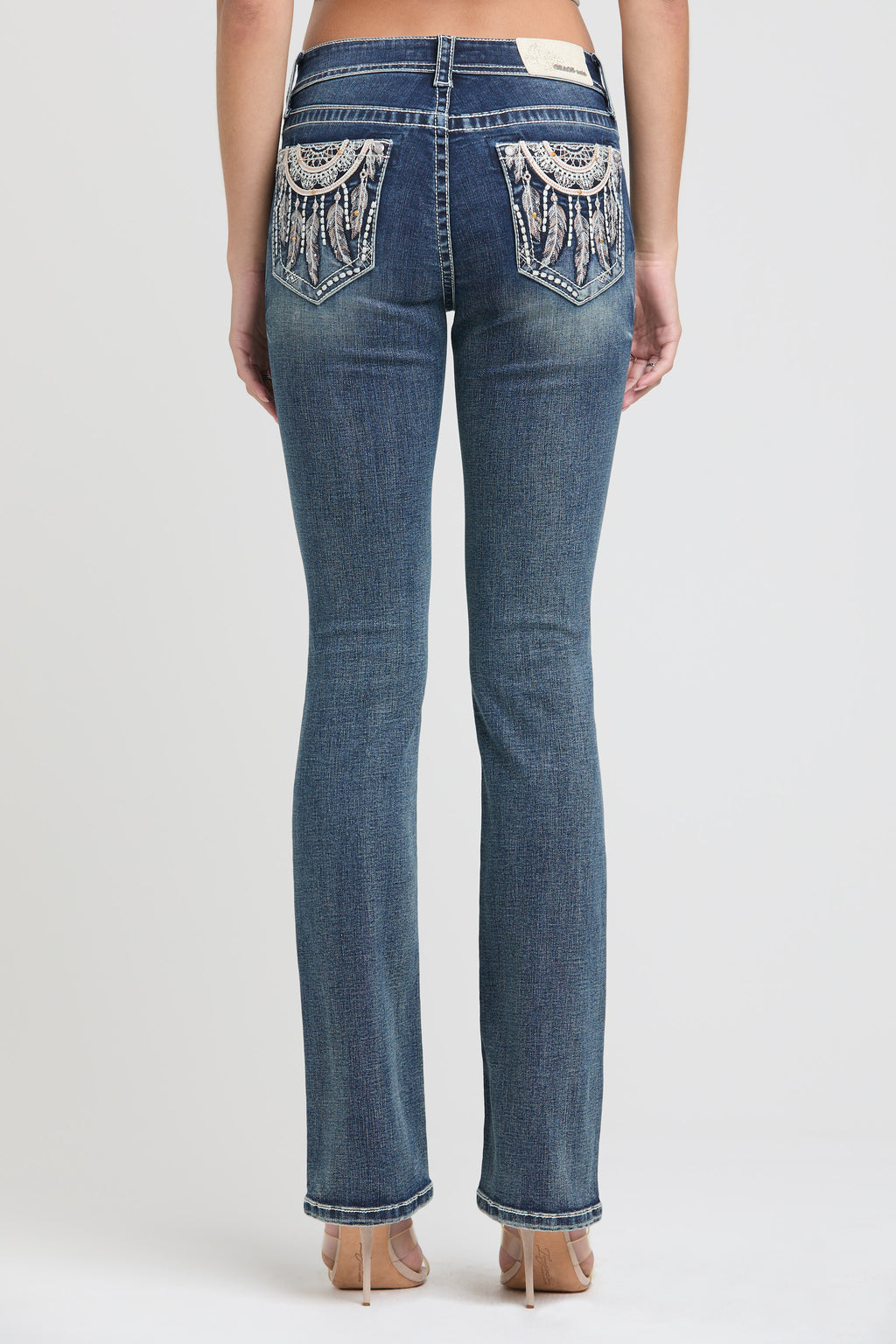 Feather Necklace Embroidery  Bootcut Jeans