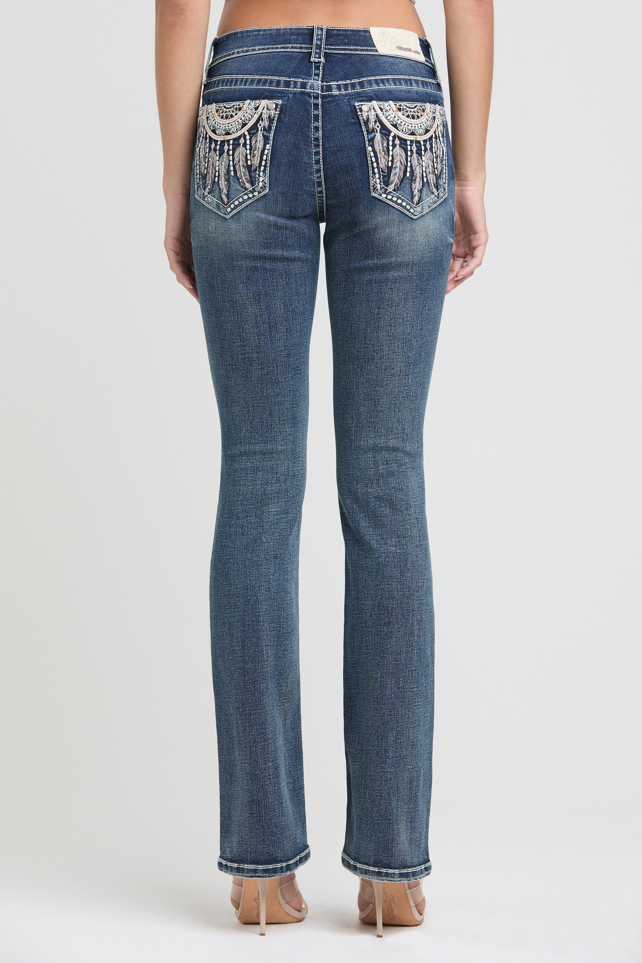 Feather Necklace Embroidery  Bootcut Jeans