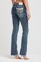 Feather Necklace Embroidery  Bootcut Jeans