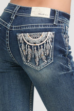 Feather Necklace Embroidery  Bootcut Jeans