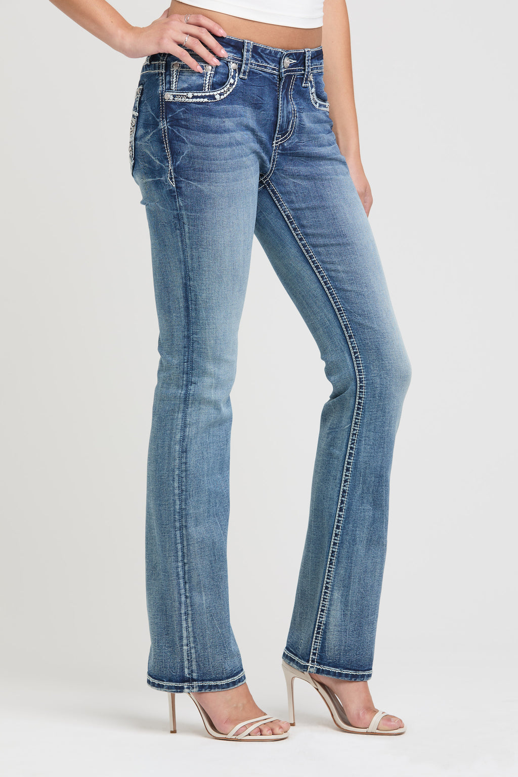 Paisley Embroidery Bootcut Jeans