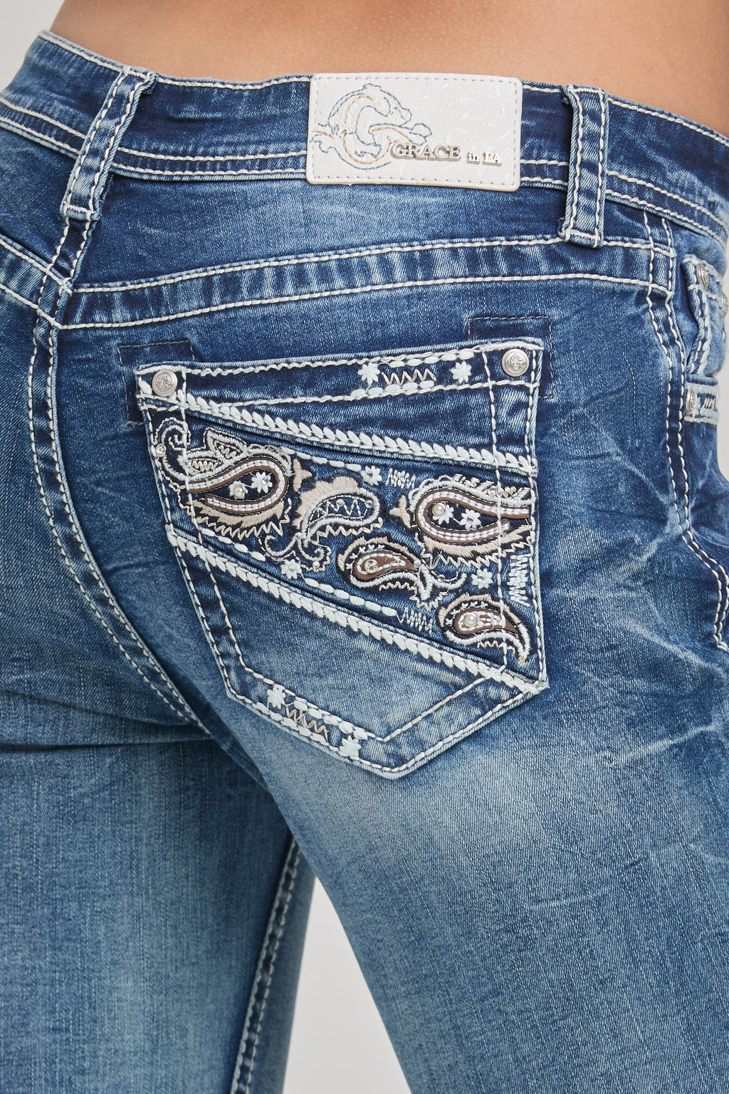 Paisley Embroidery Bootcut Jeans