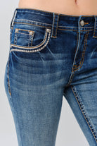 Grace in LA womens bootcut jeans front pocket and waistband detail