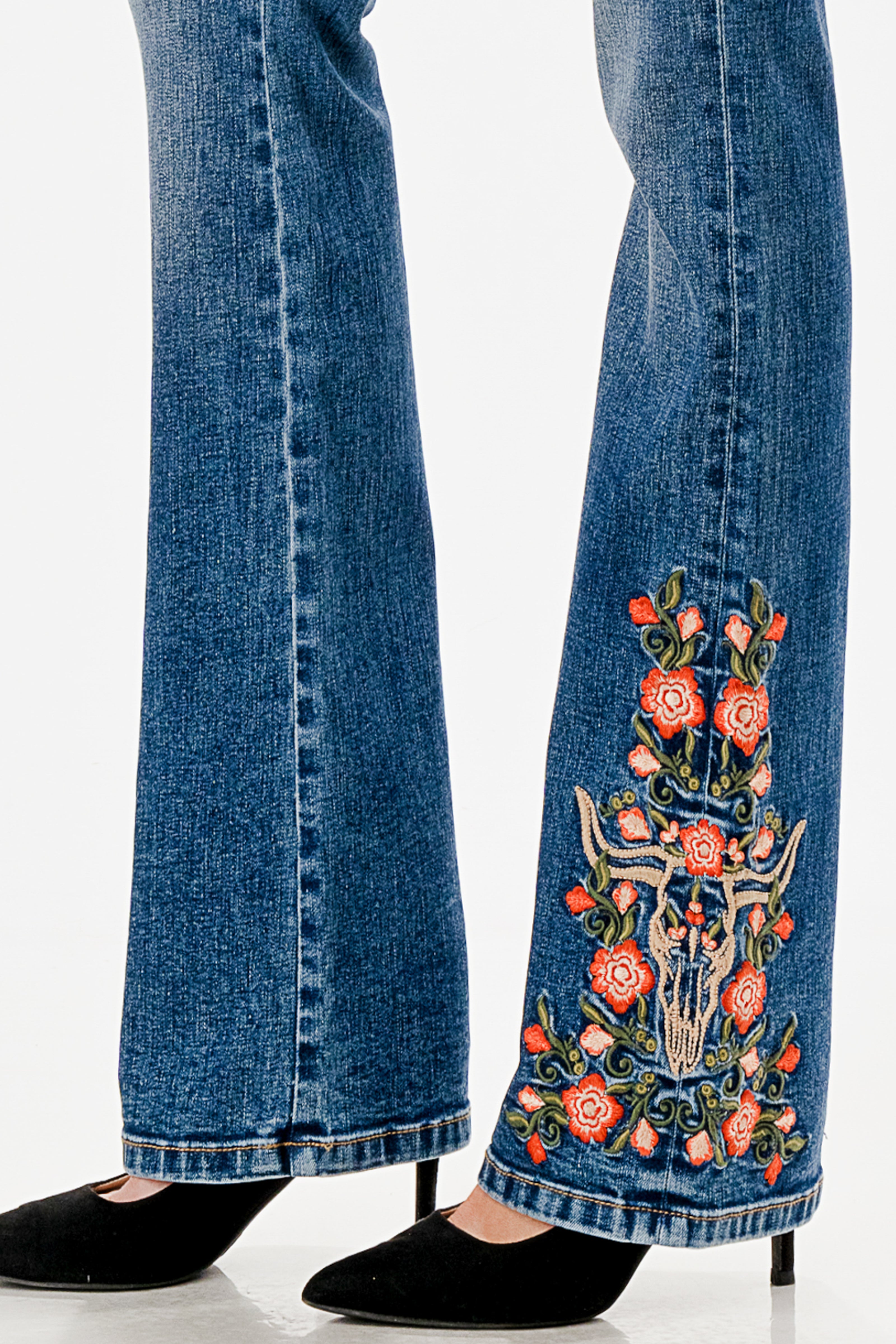 Floral Embroidery BOHO Bootcut Jeans