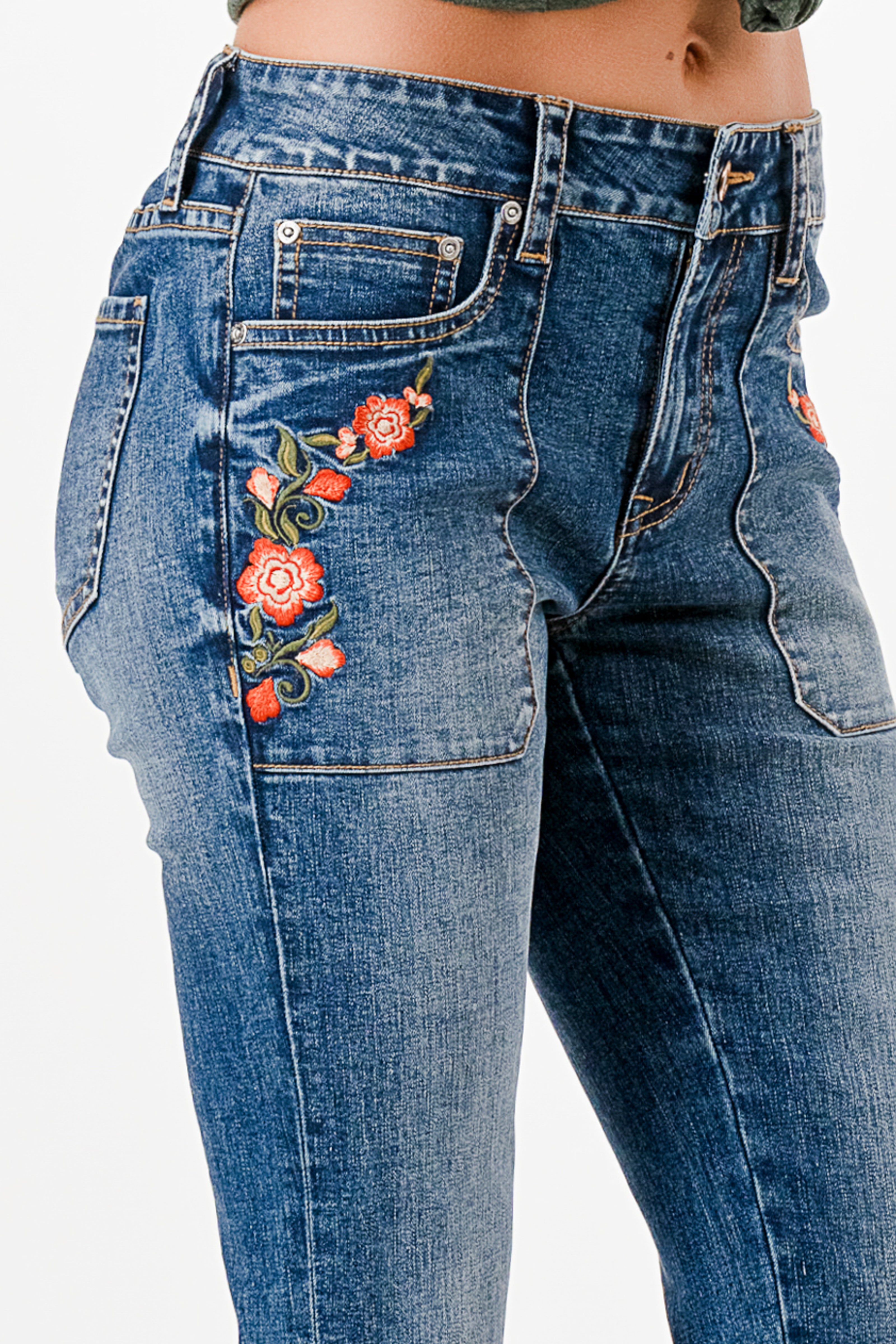 Floral Embroidery BOHO Bootcut Jeans