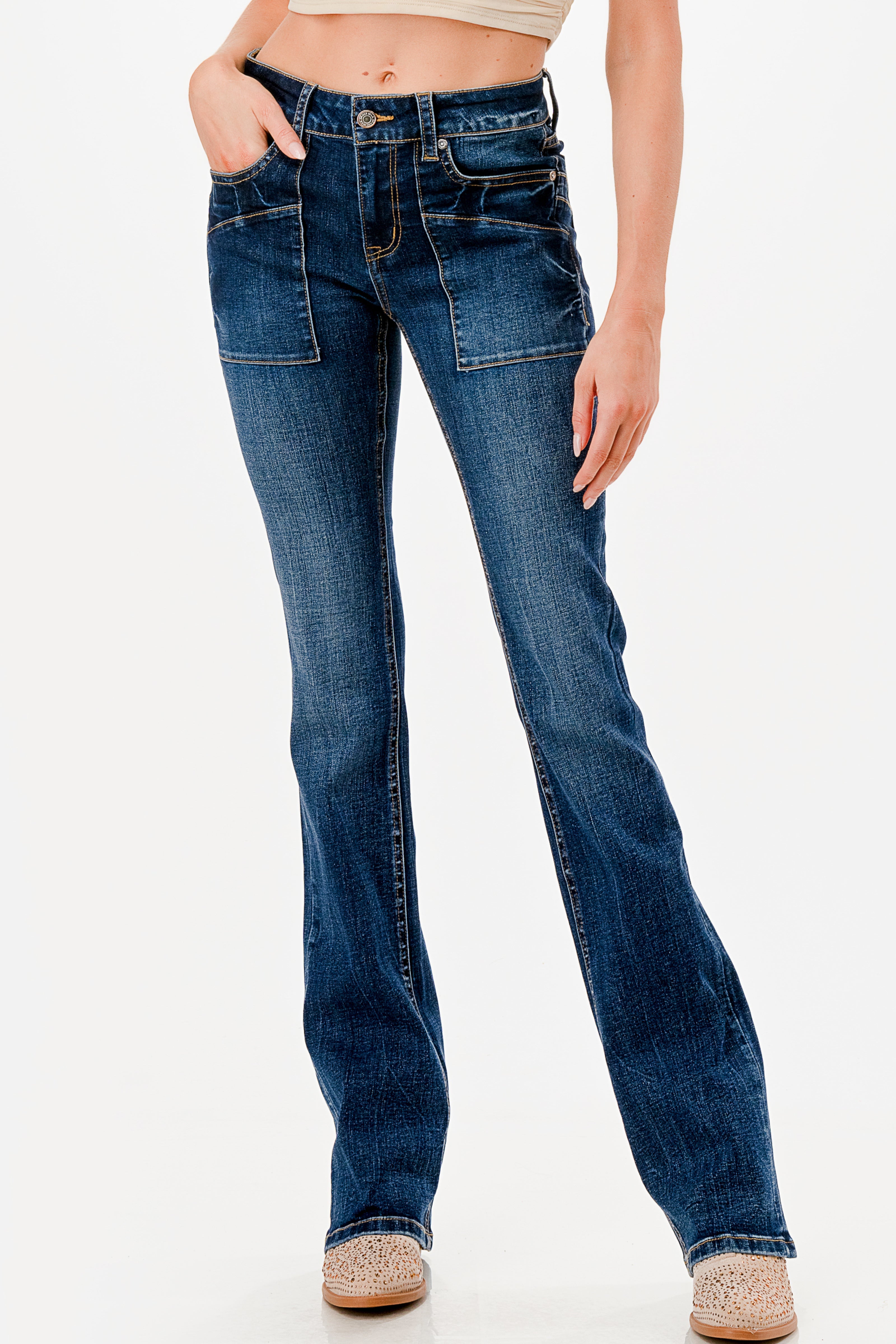 Basic 5 Pocket Mid Rise Bootcut Embroidered Jeans Grace in LA
