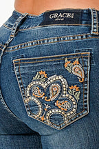 Floral Embroidery Bootcut Jeans