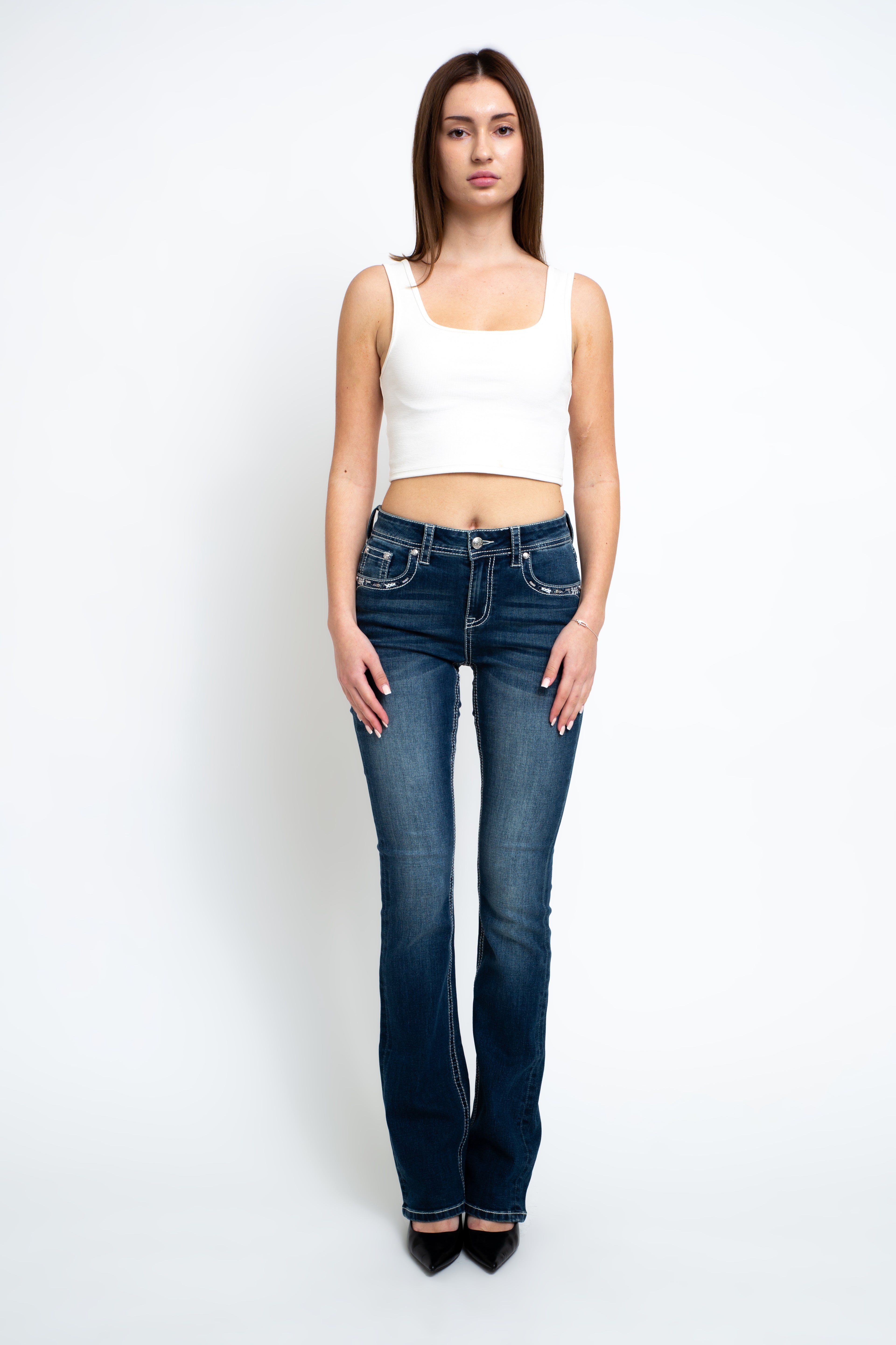 Steer Head Mid Rise Bootcut Embellished Jeans