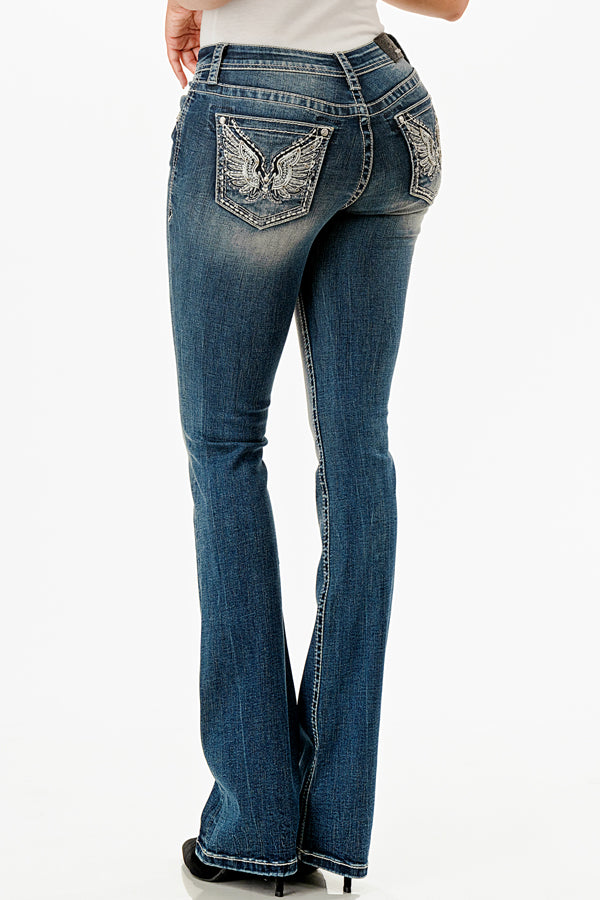 Wing Modify Embroidery Low Rise Bootcut Jeans