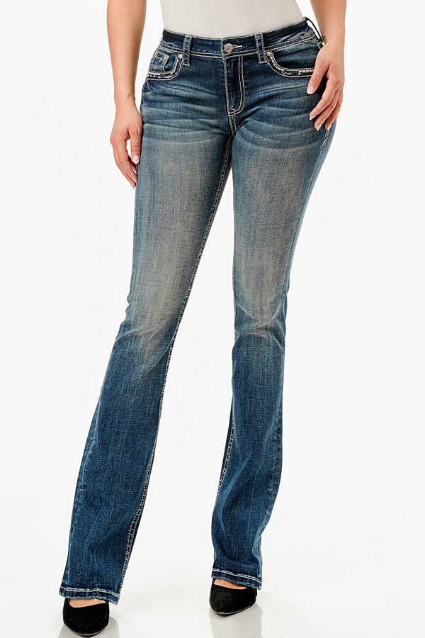 Wing Modify Embroidery Low Rise Bootcut Jeans