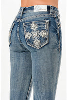 Crystalized Cross Mid Rise Bootcut Jeans Grace in LA