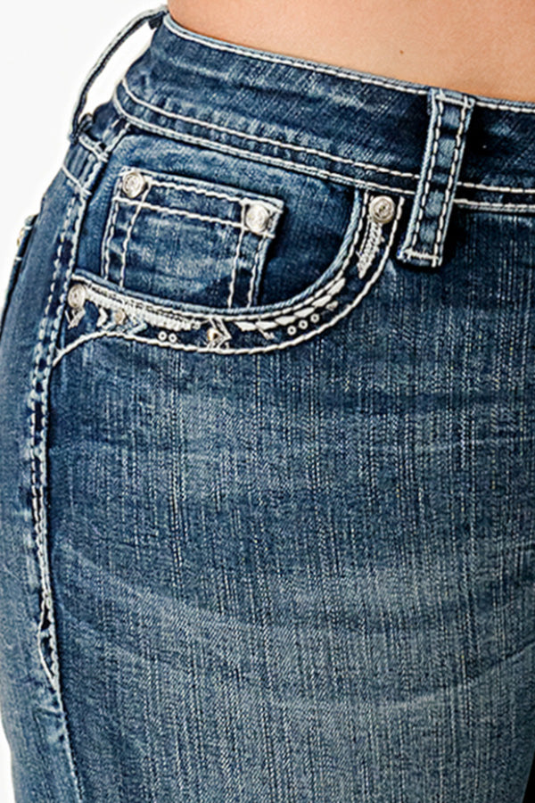 Flu De Lee  Embroidery Mid Rise Bootcut Embroidered Jeans