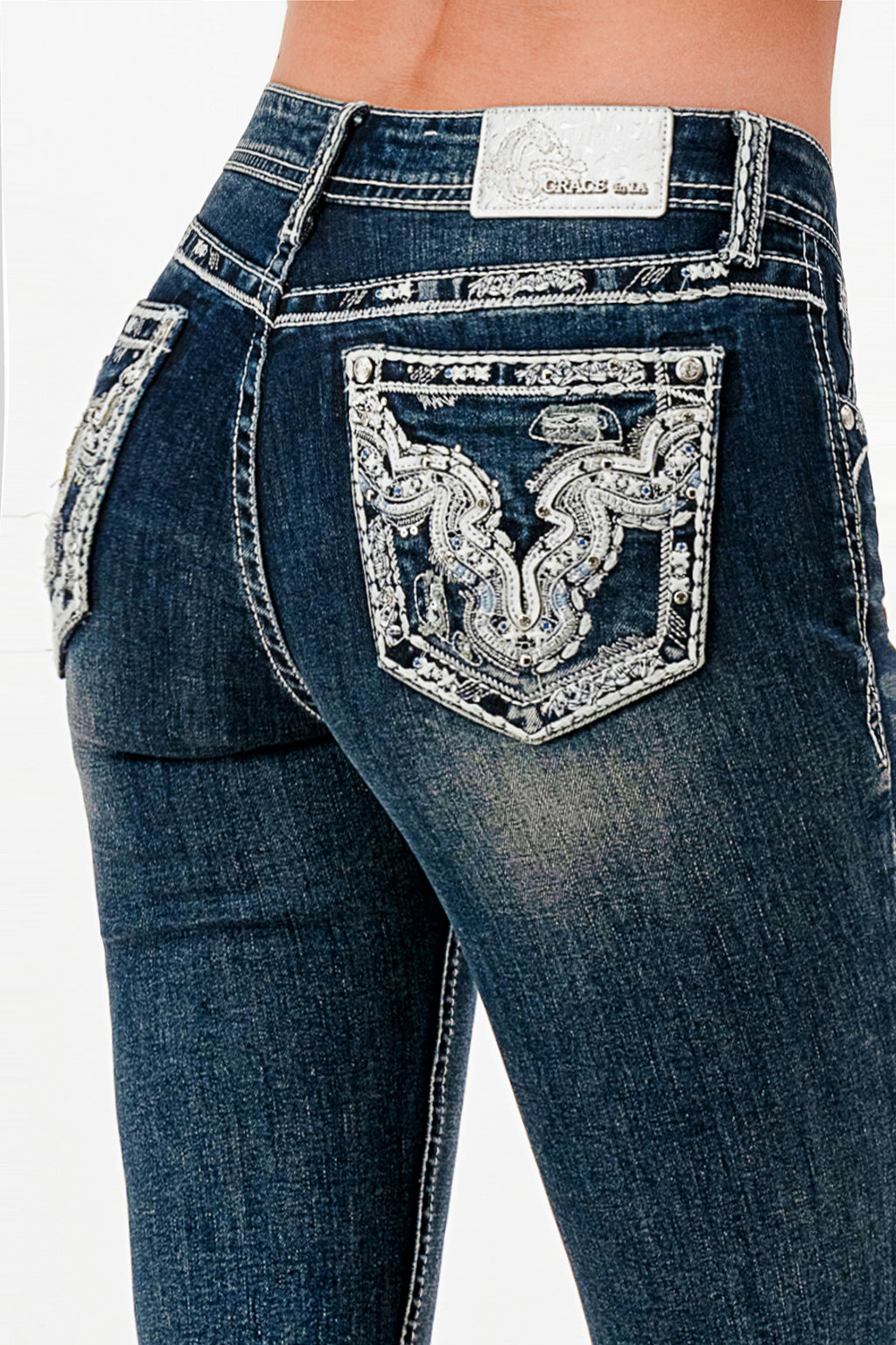 Rhinestone Ripple Embroidered Bootcut Jeans