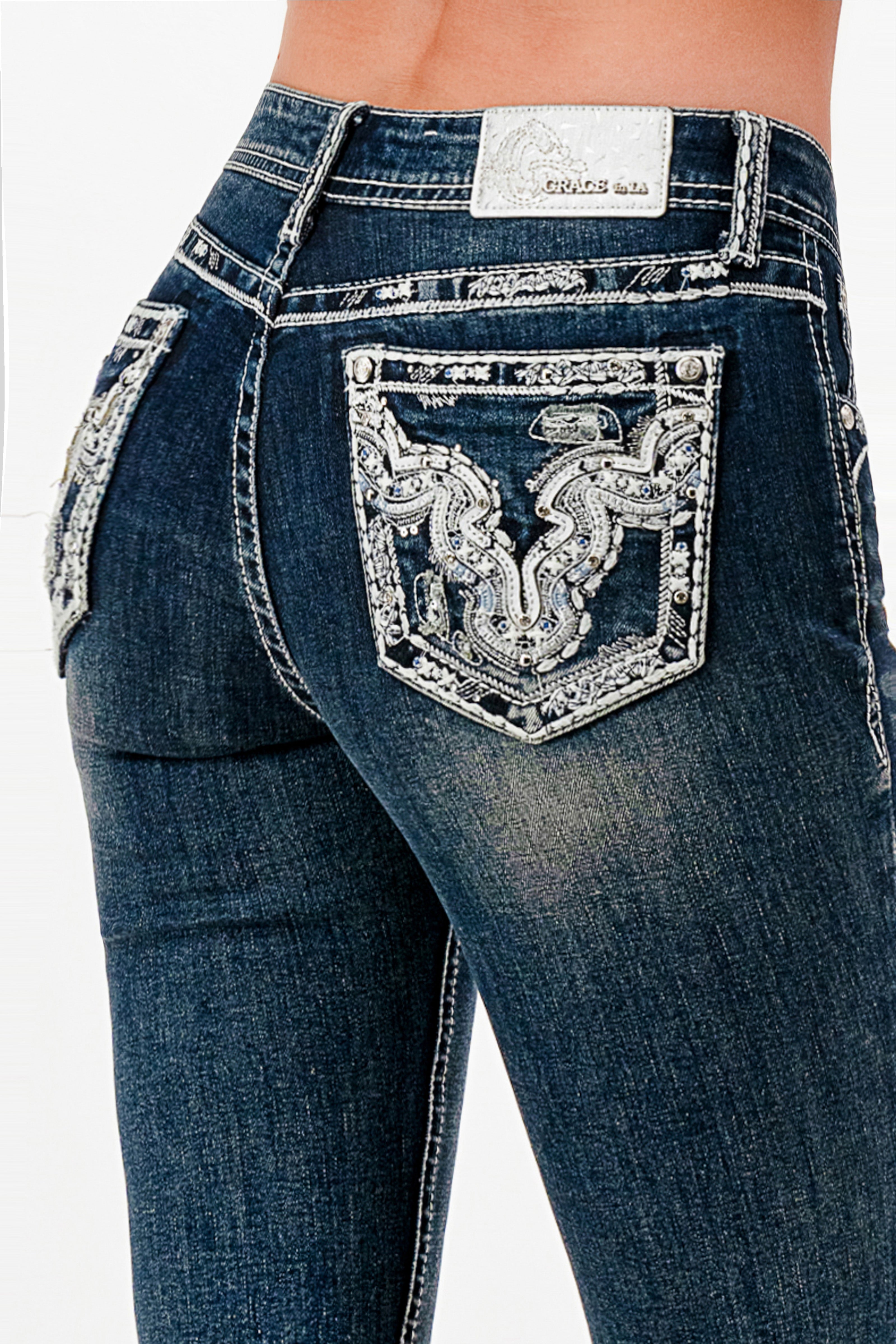 Rhinestone Ripple Embroidered Bootcut Jeans