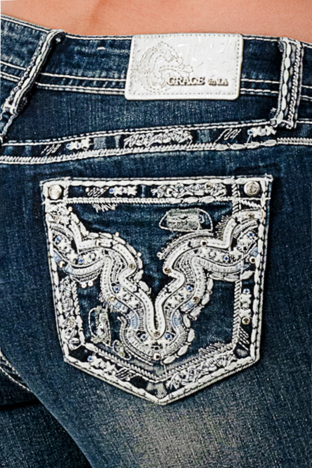 Rhinestone Ripple Embroidered Bootcut Jeans