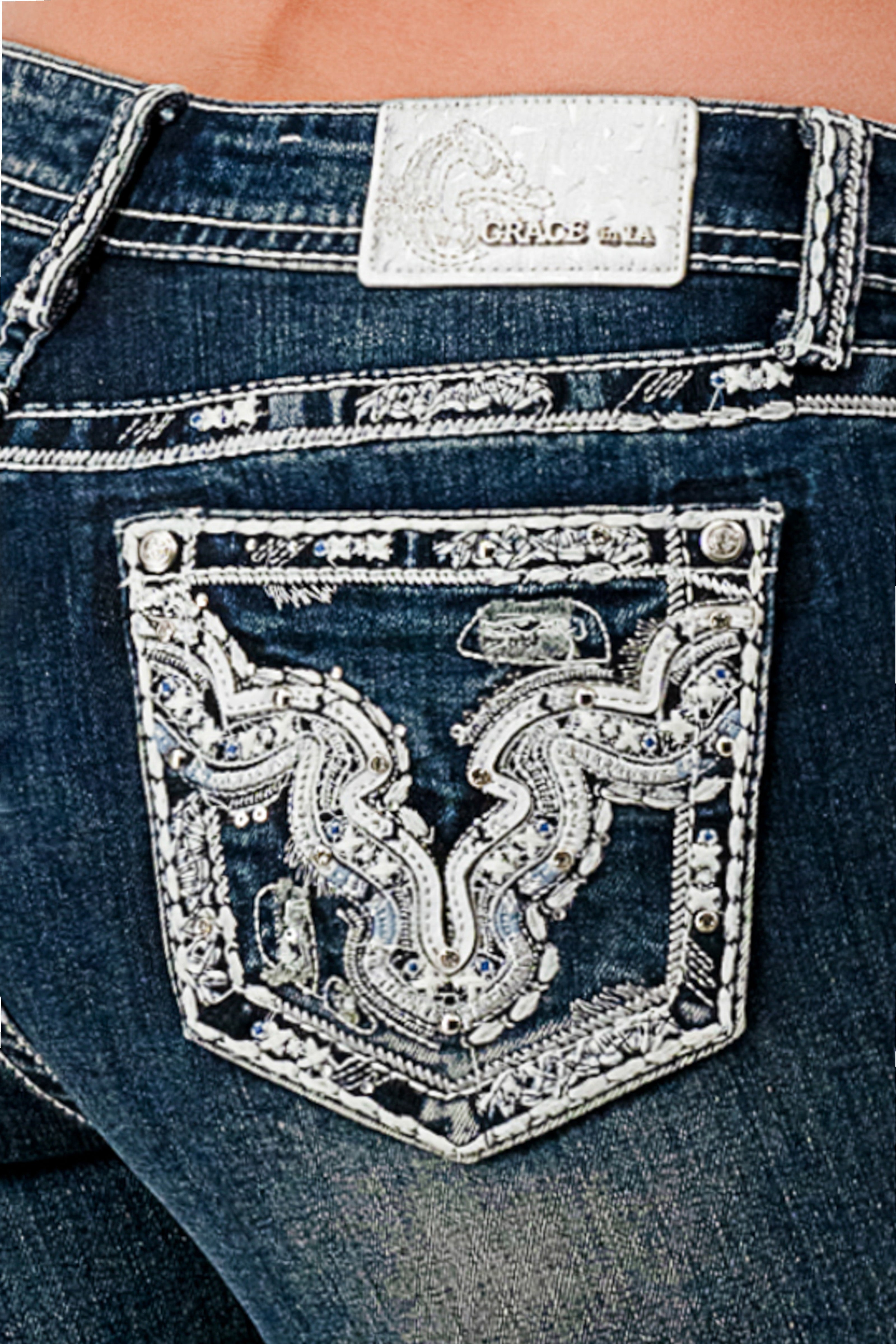 Rhinestone Ripple Embroidered Bootcut Jeans