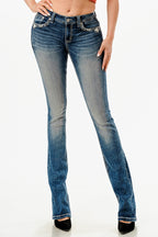 Floral Faux Flap Mid Rise Bootcut Jeans Grace in LA