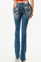 Floral Faux Flap Mid Rise Bootcut Jeans Grace in LA