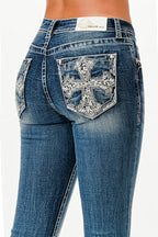 Embroidered Low Rise Bootcut Cross Jeans