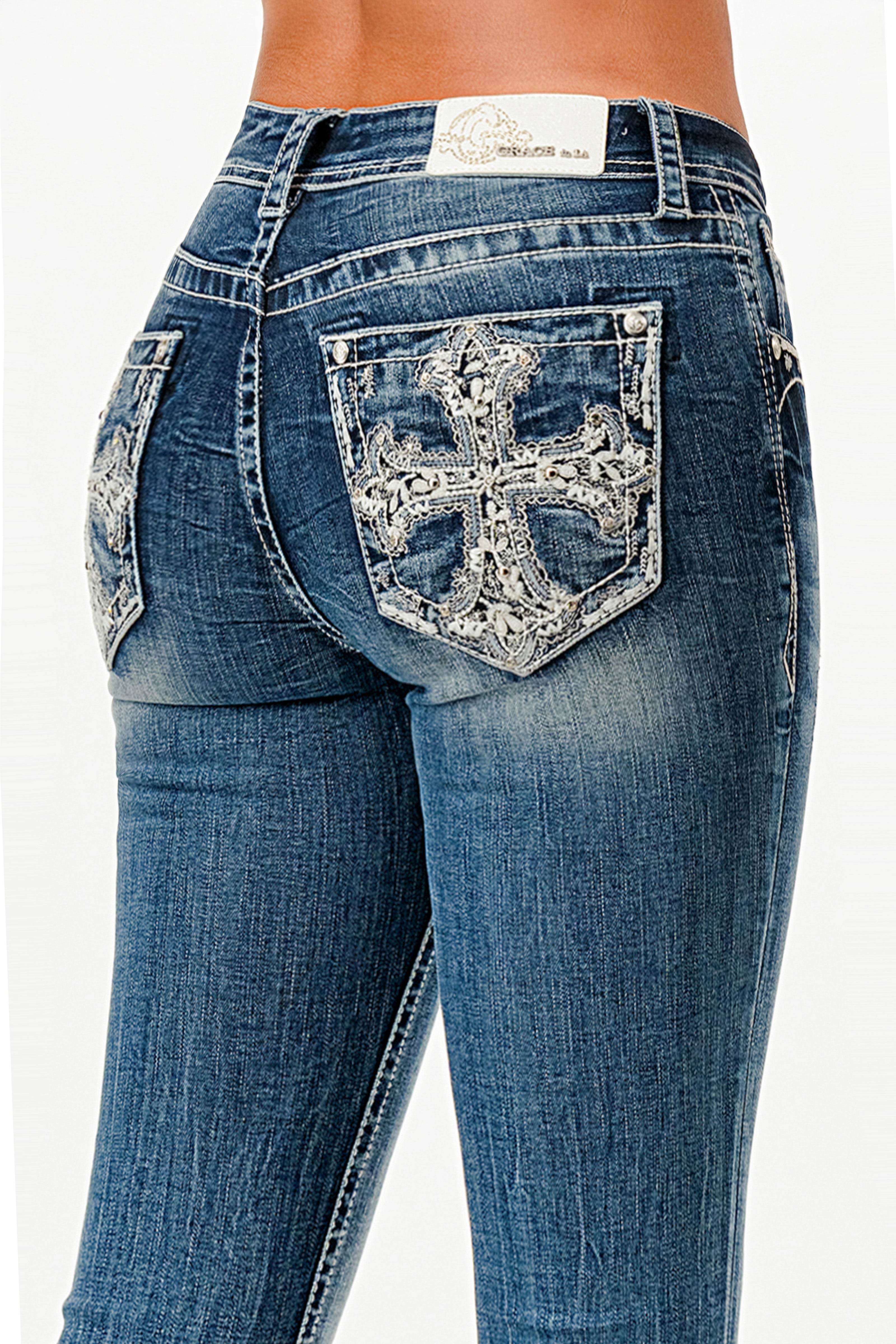 Embroidered Low Rise Bootcut Cross Jeans