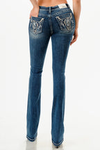 Steer Head Med Blue Mid Rise Bootcut Embroidered Jeans Grace in LA