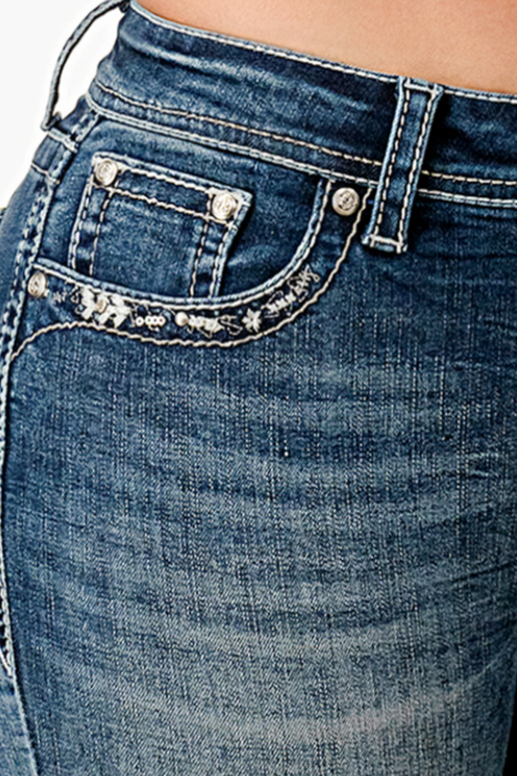 Steer Head Med Blue Mid Rise Bootcut Embroidered Jeans Grace in LA