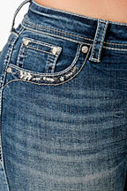 Steer Head Med Blue Mid Rise Bootcut Embroidered Jeans Grace in LA