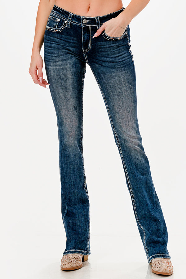 Wing Modify Mid Rise Embellished Women's Bootcut Jeans