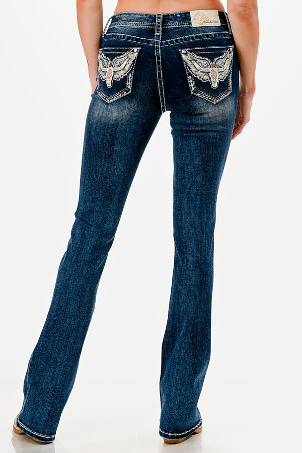 Wing Modify Mid Rise Embellished Women's Bootcut Jeans