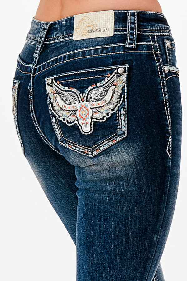 Wing Modify Mid Rise Embellished Women's Bootcut Jeans