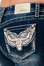 Western Wings & Horns Colorful Mid Rise Bootcut Jeans