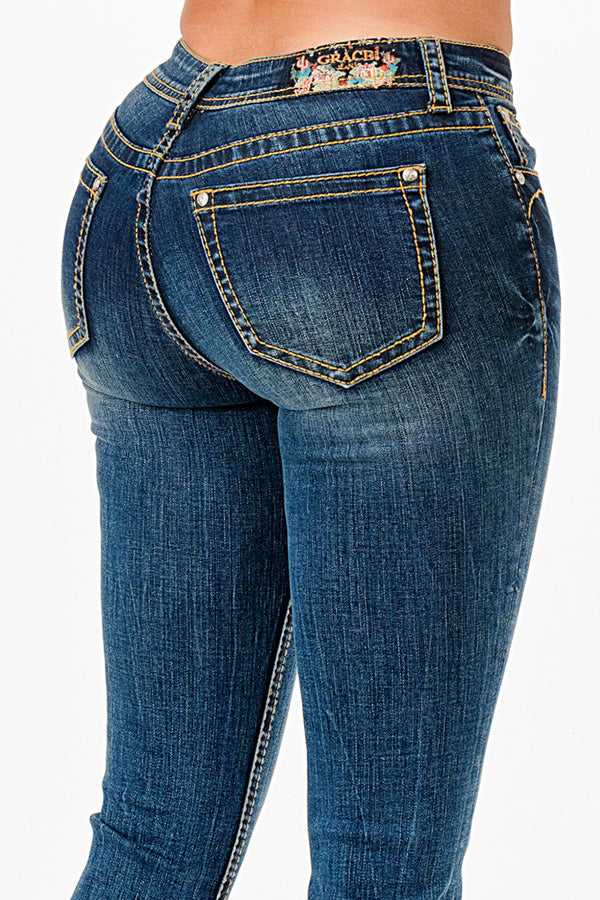 Basic 5 Pockets Med Blue Mid Rise  Bootcut Jeans