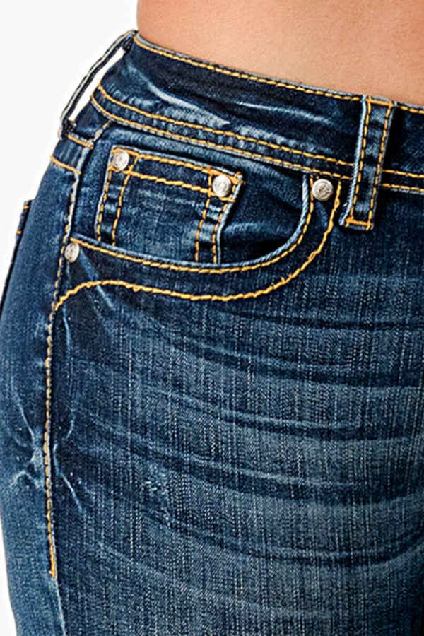 Basic 5 Pockets Med Blue Mid Rise  Bootcut Jeans