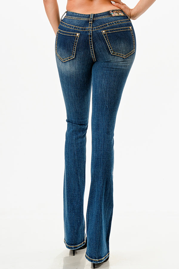 Basic 5 Pockets Med Blue Mid Rise  Bootcut Jeans