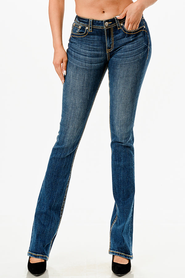 Basic 5 Pockets Med Blue Mid Rise  Bootcut Jeans