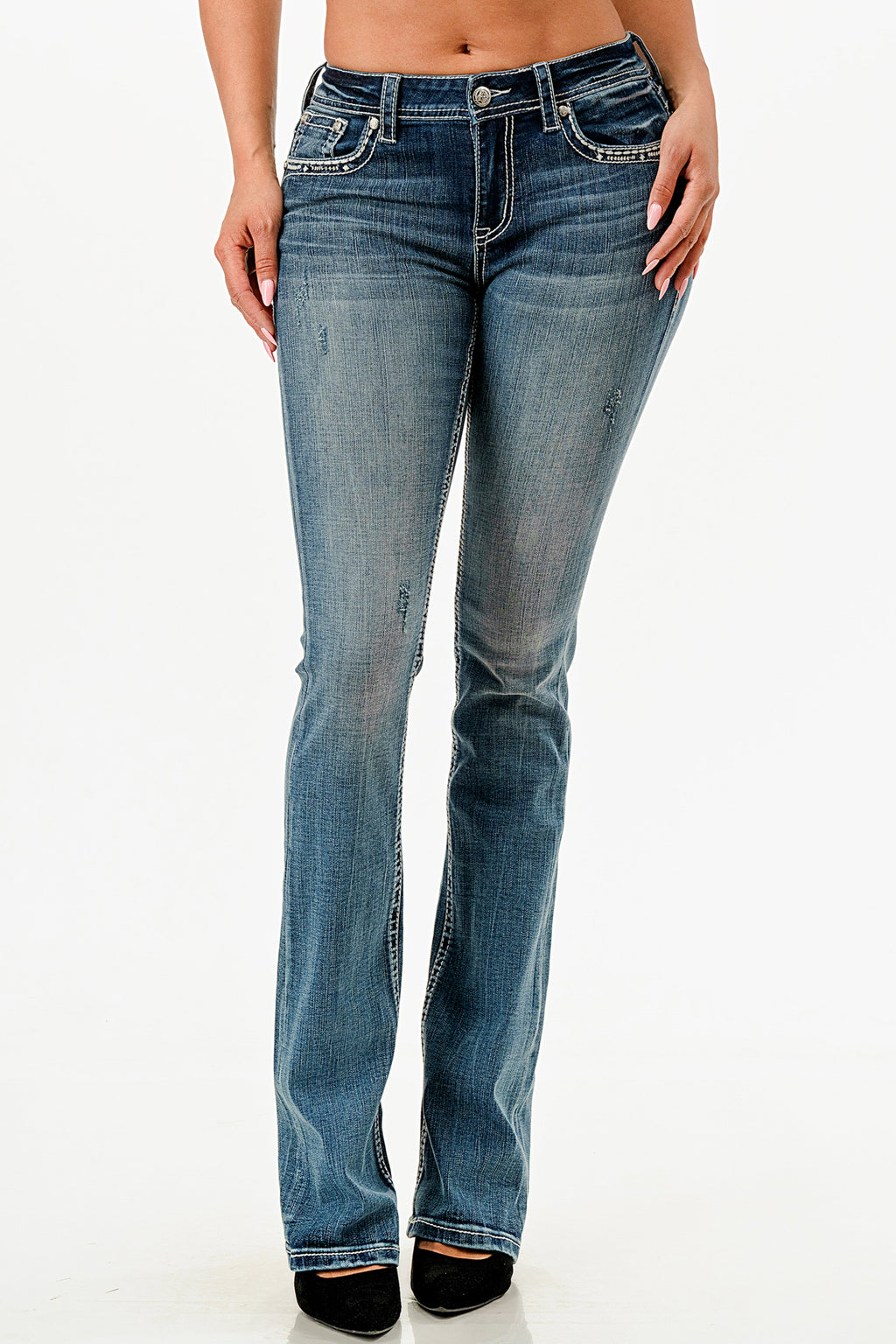 Horse Shoe Mid Rise Embellished Bootcut Jeans Grace in LA