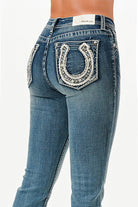 Horse Shoe Mid Rise Embellished Bootcut Jeans Grace in LA