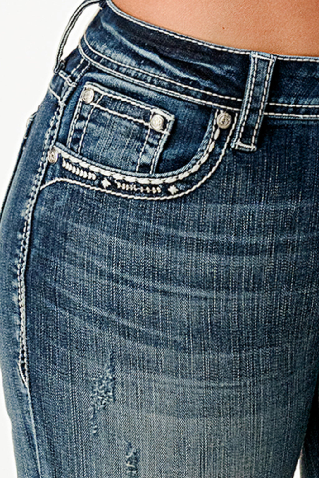 Horse Shoe Mid Rise Embellished Bootcut Jeans Grace in LA