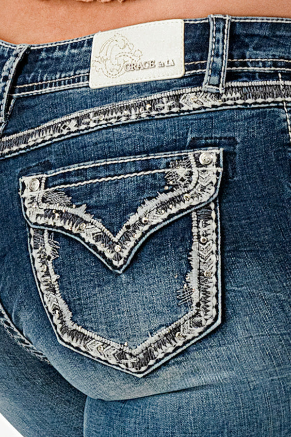 Border Emboridery  Bootcut Jeans