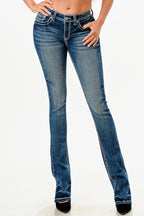 Wing Simple Stitches Mid Rise  Bootcut Jeans