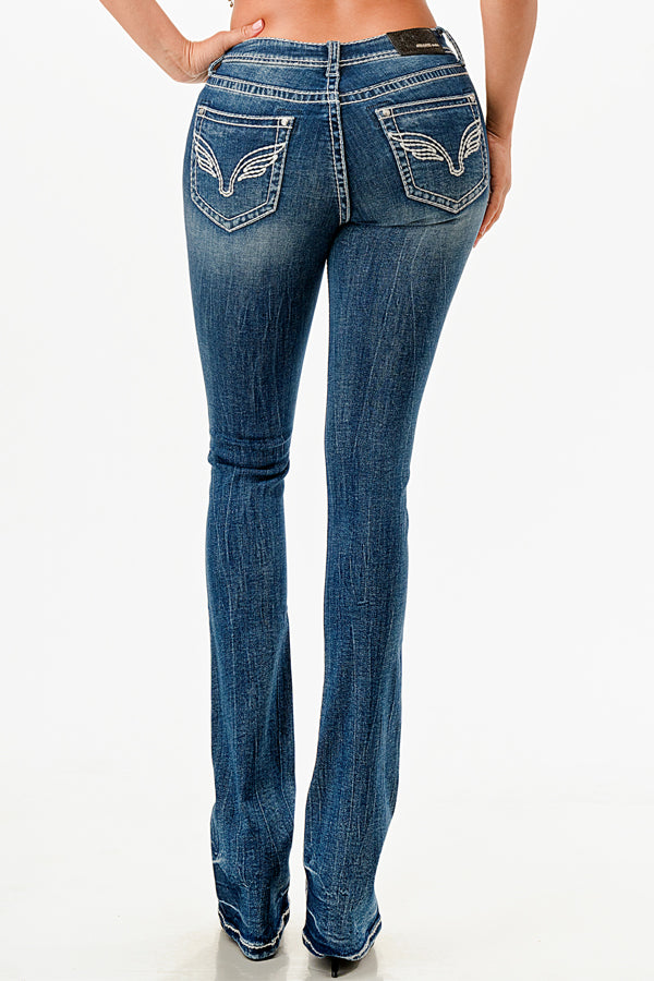 Wing Simple Stitches Mid Rise  Bootcut Jeans