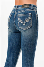 Wing Simple Stitches Mid Rise  Bootcut Jeans Grace in LA - Denim